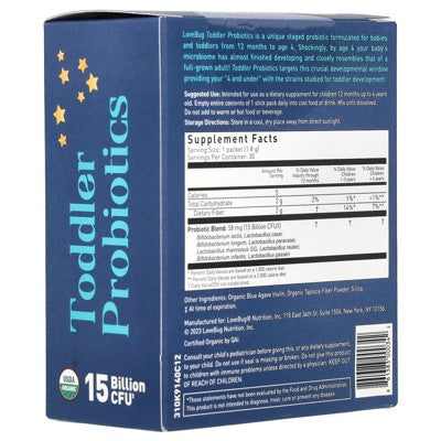 LoveBug Probiotics Toddler Probiotics, 12 Months Up To 4 Years, 15 Billion CFU, 30 Single Serve Stick Packs, 0.06 oz (1.8 g) Each