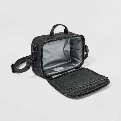 Faux Neoprene Lunch Tote - All In Motion?Black: Zippered Recycled Polyester Bag