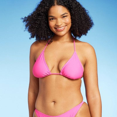 Women's Thin Strap Triangle Bikini Top - Wild Fable Pink S