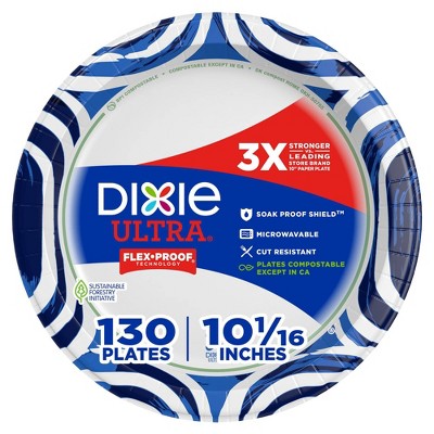 Dixie Ultra Disposable Paper Plates 10" - 130ct: White, Abstract Pattern, Round Shape