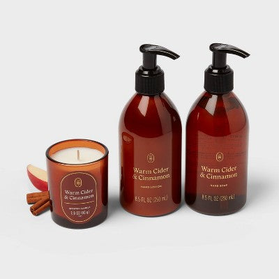 Gift Set with Warm Cider and Cinnamon Candle, Hand Soap and Hand Lotion - Threshold