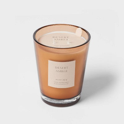 22.4oz Colored Vase Glass with Dustcover Desert Amber Candle Brown - Threshold: Soothing Scent, Palm Wax