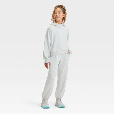 Girls' Cozy Fleece Hoodie Sweatshirt - Heather Gray M