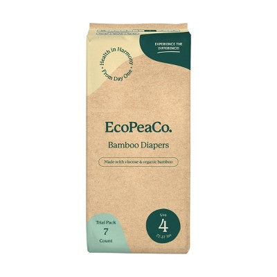 EcoPeaCo. Bamboo Disposable Diapers Made with Organic Bamboo and Viscose - Trial and Travel - Size 4 - 7ct