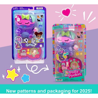 Polly Pocket Sleepover Puppy Compact Travel Toy Playset and Accessories - 10pc
