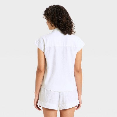 Women's Button-Up Linen Shirt - A New Day White L
