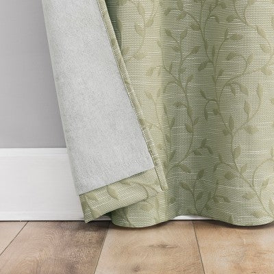 40"x84" Sun Zero Brinlee Leaf Silhouette 100% Blackout Grommet Curtain Panel Sage Green: Modern Floral, Energy Efficient