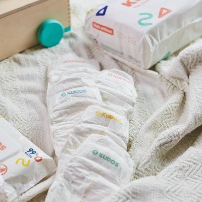 Kudos Chlorine Free Cotton-Lined Disposable Diapers - Size 3 - 58ct: Elastic Stretch Sides, Sulfate-Free, Non-Toxic