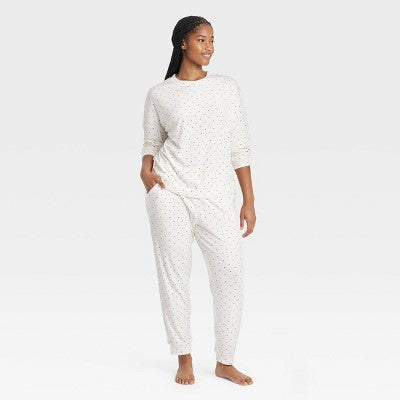 Women's Polka Dot Minky Fleece Pullover Top Joggers Pajama Set L