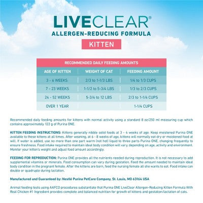 Purina ONE LiveClear Chicken Flavor Kitten Dry Cat Food - 5lbs