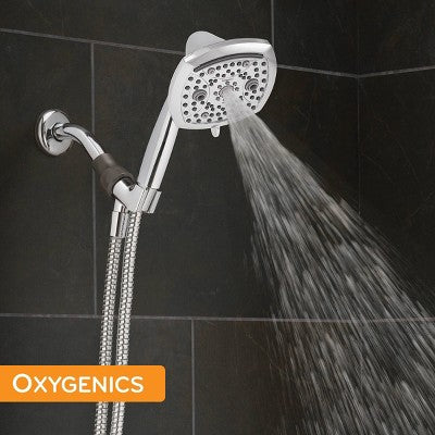 5" Contour 9 Spray WaterSense Hand Shower Chrome - Oxygenics: EPA Certified, 72" Hose, Multi-Setting Showerhead