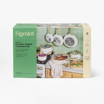 12pc Nonstick Ceramic Coated Aluminum Cookware Set with Champagne Handle - Figmint (LOCAL PICKUP ONLY)
