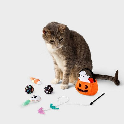 Pumpkin Pail Cat Ball Plush Toy Set - 6pk - Boots & Barkley