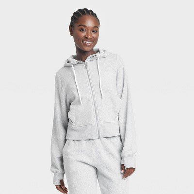 Women's Fleece Full Zip Hooded Sweatshirt - Gray XL