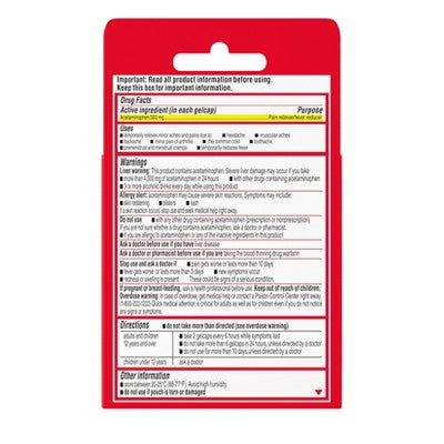 Tylenol Extra Strength Rapid Release Gelcaps - Acetaminophen Go Packs - 2ct/5pk: Whole Body, General Pain Relievers, 500mg Strength, Travel Size