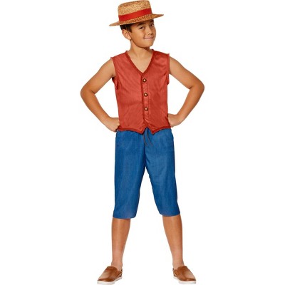 One Piece Kids' Luffy Costume Apparel Set Blue L