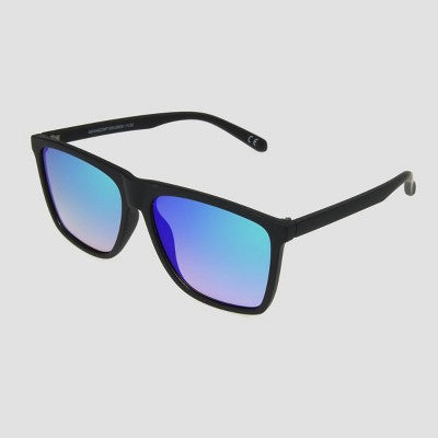 Men's Square Sunglasses with Mirrored Lenses - Original Use Green: Scratch-Resistant, UV Protection, Recycled Plastic Frame