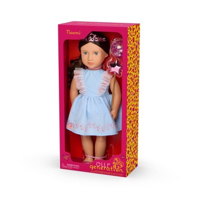 Our Generation Naomi 18" Doll in Birthday Party Dress with Balloons and Tiara - Dark-Brown Hair/Light-Blue Eyes