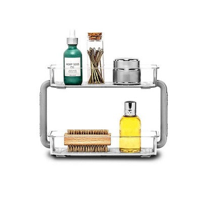 2 Tier Bathroom Tray Organizer - Madesmart: Countertop Storage, Under Sink PET & TPR Material Organizer