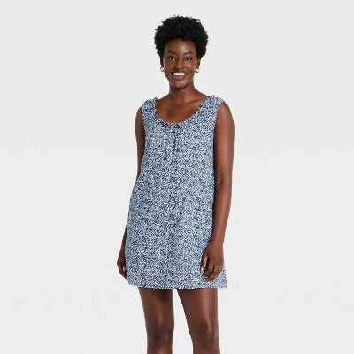 Women's Mini Swing Shift Dress - Universal Navy Blue Floral XL