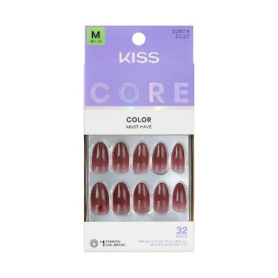 KISS Nails CORE Press-On Fake Nails - Medium Almond - Pinot Noir - 35ct
