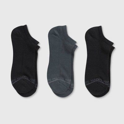 Hanes Originals Premium Men's SuperSoft No Show Socks 3pk - Black/Charcoal 6-12: Arch Support, Cushioned Sole