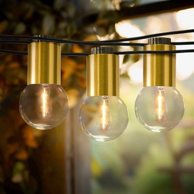 Brightech 12-Bulb LED Glow Antique Brass 1W 26ft 2700K G40 Indoor Outdoor Plug-in Orb and Globe String Lights Clear Bulb Black Wire