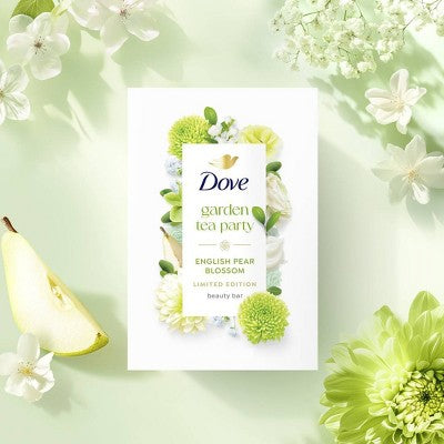 Dove Beauty Garden Tea Party Bar Soaps - English Pear Blossom - Limited Edition - 15oz/4pk
