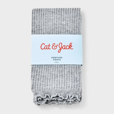 Girls' Footless Ribbed Tights - Cat & Jack Heather Gray S