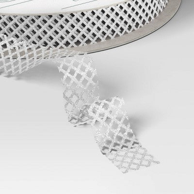18' Christmas Premium Netted Ribbon Silver Sheer - Wondershop