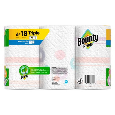 Bounty Printed Select-A-Size Paper Towels - 6 Triple Rolls