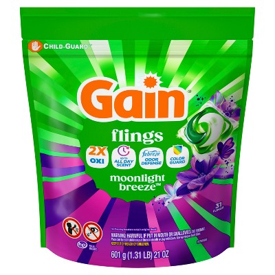 Gain Flings Moonlight Breeze Laundry Detergents - 31ct: Resealable Bag, Odor Control, Concentrated, Paraben-Free