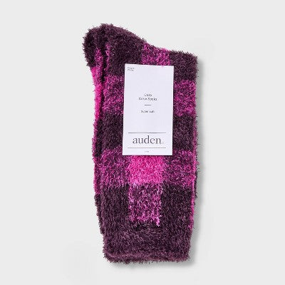 Women's Buffalo Plaid Cozy Crew Socks - Auden Berry 4-10