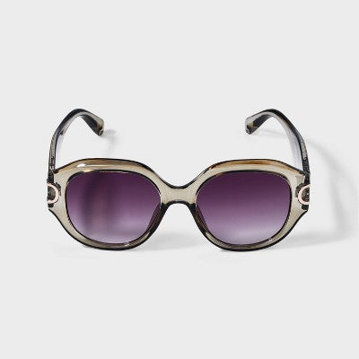 Women's Crystal Metal Temple Detail Round Sunglasses - A New Day Sage Green