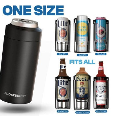 FrostBuddy Universal Buddy Insulated Can Cooler | Fits 12 / 16 Oz Cans, Slim Cans & Bottles | Stainless Steel Drink Holder Red