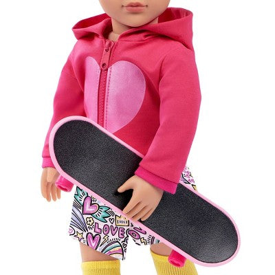 Our Generation Skate Into Fun Outfit with Skateboard & Stickers Accessories for 18" Dolls: 8-Piece Sports Clothing Set