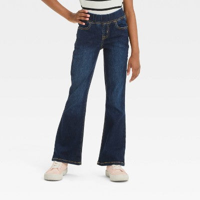 Girls' Mid-Rise Pull-On Flare Jeans - Cat & Jack Dark Wash 18