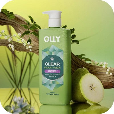 OLLY Clear Mood and Skin Vitamin-Infused Body Wash - Crisp Vetiver Pear - 17 fl oz: Paraben-Free, Sulfate-Free, Gel Form, Whole Body Use