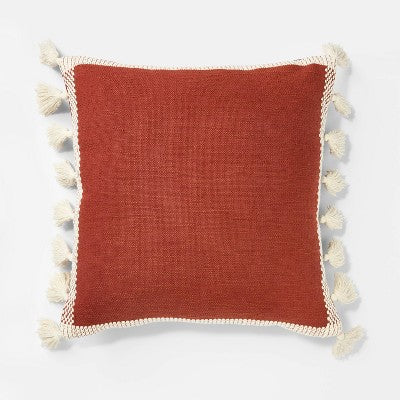 Woven Frame Square Throw Pillow with Side Tassels - Threshold designed with Studio McGee: Cotton, Indoor, Hidden Zipper