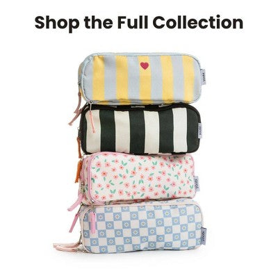 Yoobi Triple Zip Pencil Pouch - Lavender/Yellow Stripe, School Supplies