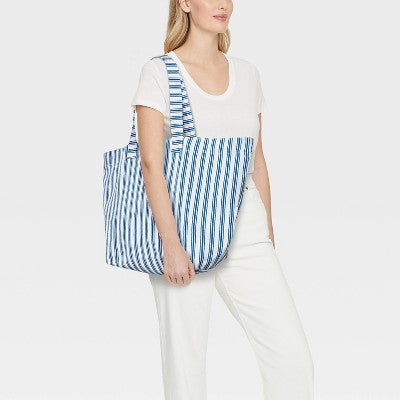 Striped Oversized Cotton Tote Bag - Universal Thread Blue
