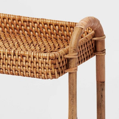 Natural Woven Tiered Vanity Bathroom Tray - Threshold: Rattan Countertop Storage Accessory, Spot Clean