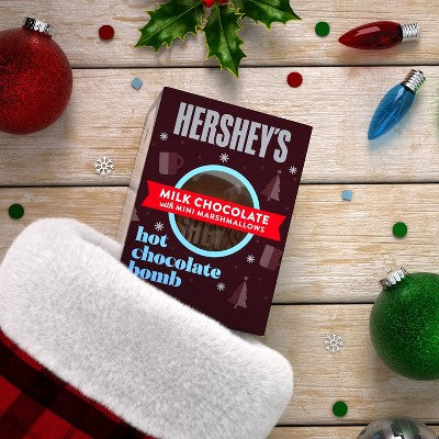HERSHEY'S Milk Chocolate Mini Marshmallows Hot Chocolate Bomb Christmas Candy Gift Box - 1.25oz