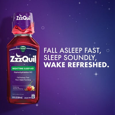ZzzQuil Calming Liquid - Vanilla Cherry - Diphenhydramine - 12 fl oz