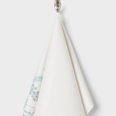 1pc Quick Dry Floral Border Waffle Hand Towel White - Room Essentials