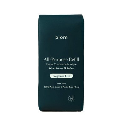 Biom Plant Based Refillable All Purpose Wipes - Fragrance Free - 60ct