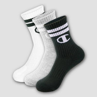 Champion Boys' 3pk Crew Socks - Black M