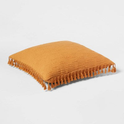 Euro Textured Slub Tassel Decorative Throw Pillow Dark Gold - Threshold: Cotton Dobby, Indoor Square Accent Pillow (LOCAL PICKUP ONLY)