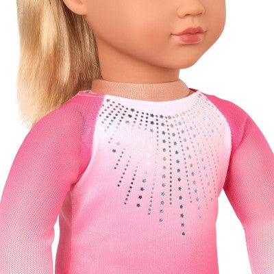 Our Generation Indy 18" Doll & Gymnastics Accessory Set: Blonde Hair, Blue Eyes, Sports Theme, No Articulation
