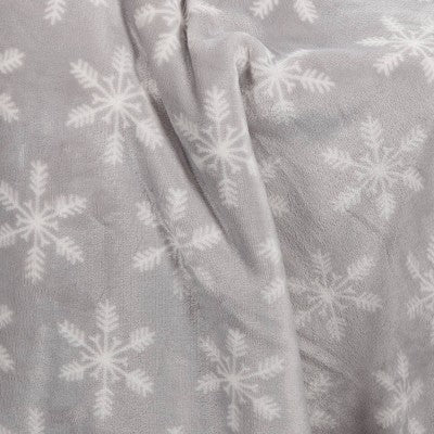 Snowflake Printed Plush with Faux Shearling Reverse Throw Blanket Gray/Ivory - Threshold